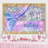 Lofaris Gold Glitter Purple Mermaid Pool Birthday Party Backdrop